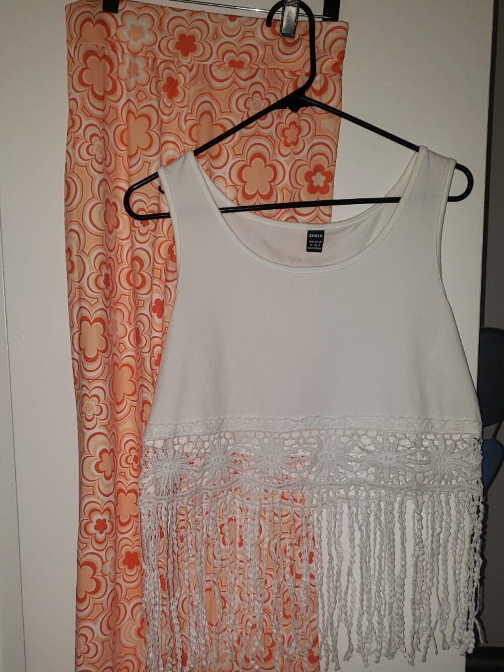 Retro 70s Festival Set - Crochet Fringe Crop Top & Floral Flare Pants (NWOT)